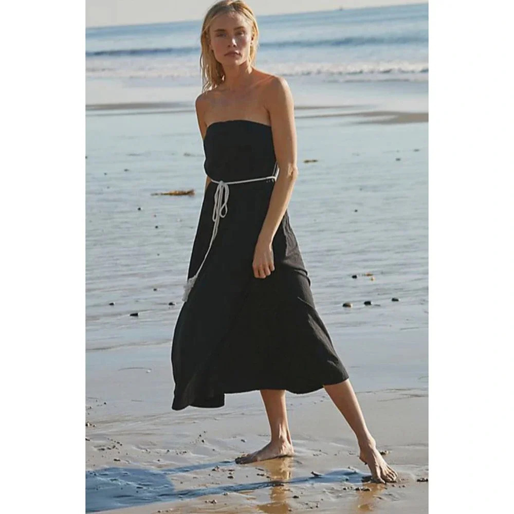 NWT Free People  Peyton Maxi Tube Dress  Black Size Large